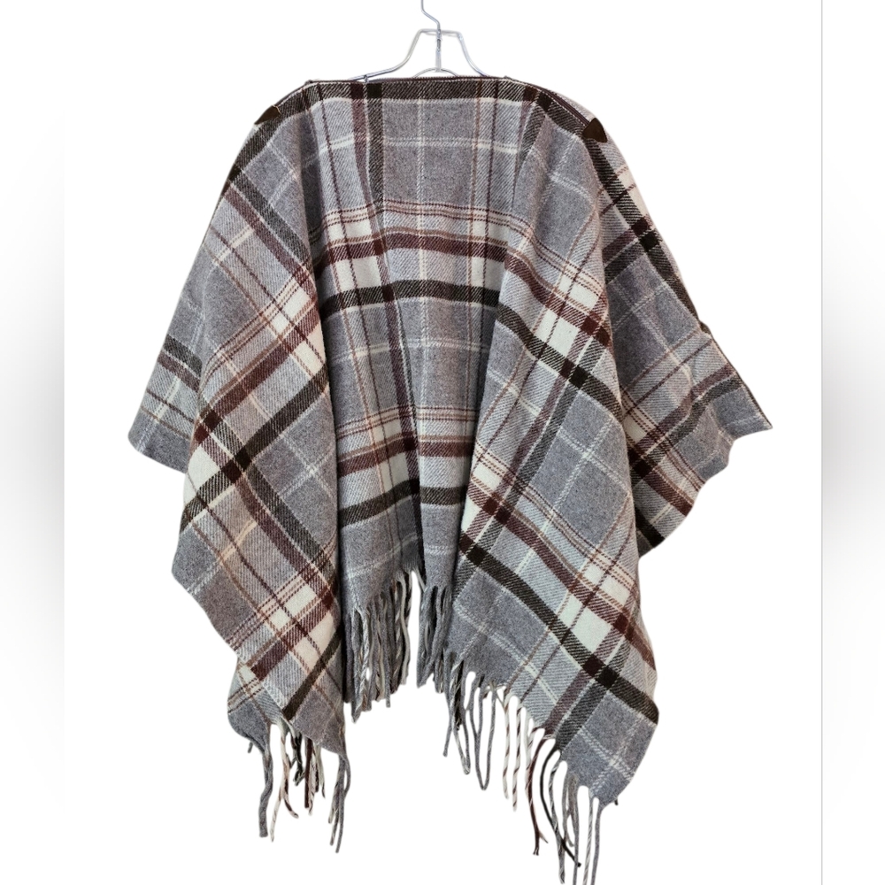 Vintage Knockabouts by Pendleton Vtg Virgin Wool‎ Fringe Plaid Brown Tan Poncho
